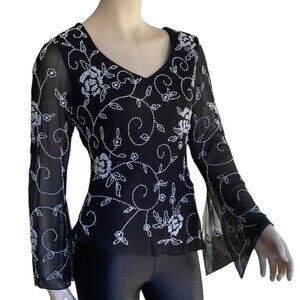JK Ara New York Asymmetric Sparkly Beaded Blouse Sz M